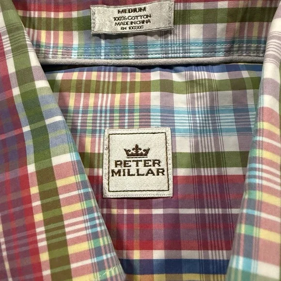 Peter Millar Plaid Button Up Long Sleeve Shirt Men's SZ M Multicolor 100% Cotton - Picture 5 of 9